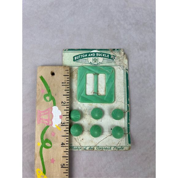 Vintage Matched Buckle and Button Set NOS Mod MCM Mint Green - Picture 3 of 4